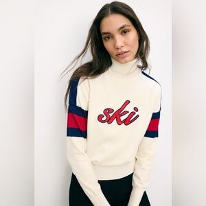 Alexia Admor Cream Turtleneck Sweater with Red and Blue Stripes